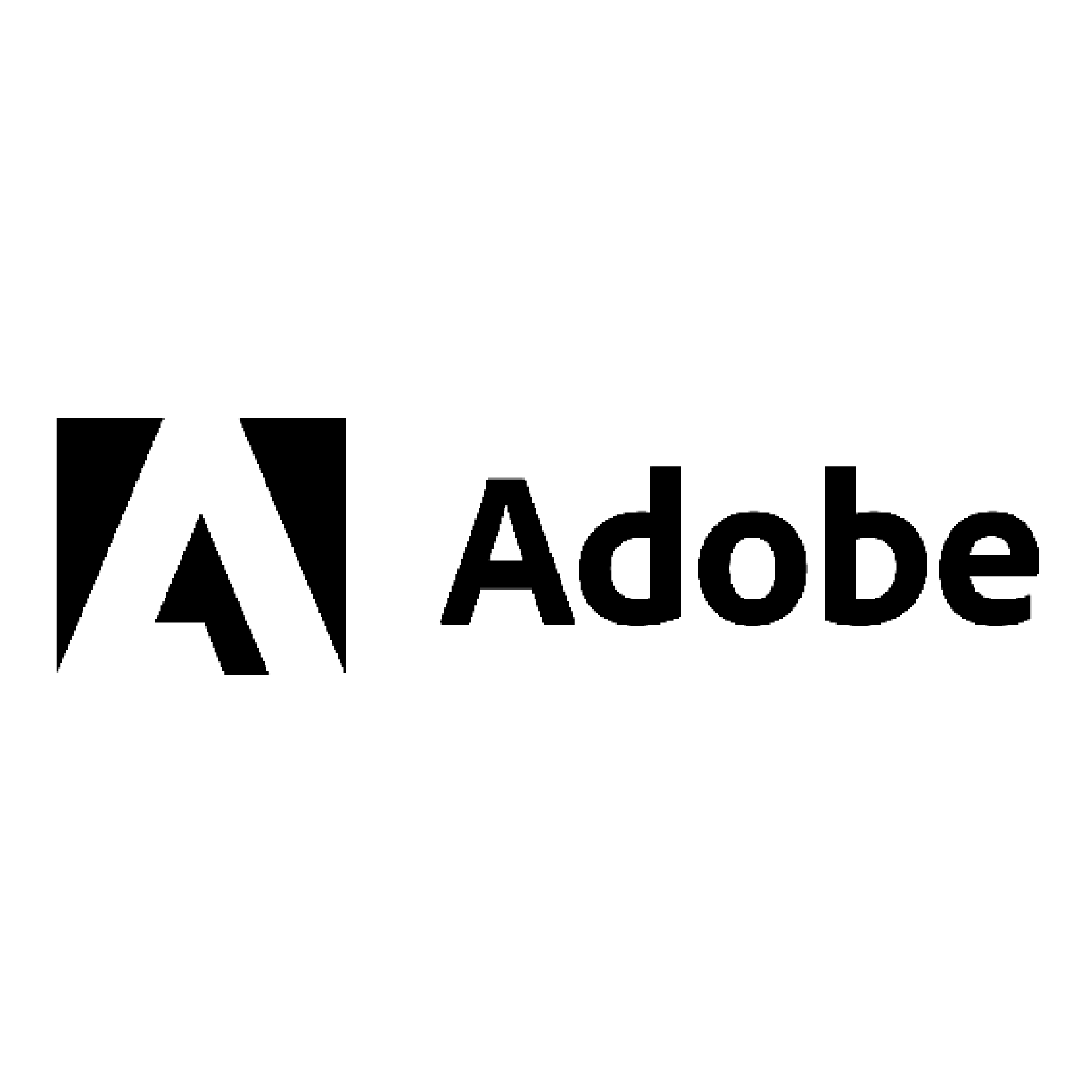 “Logotipo da Adobe: à esquerda, um ‘A’ estilizado formado por espaços negativos e blocos pretos em um quadrado branco, seguido da palavra ‘Adobe’ em fonte sans‑serif maiúscula e minúscula, na cor preta.