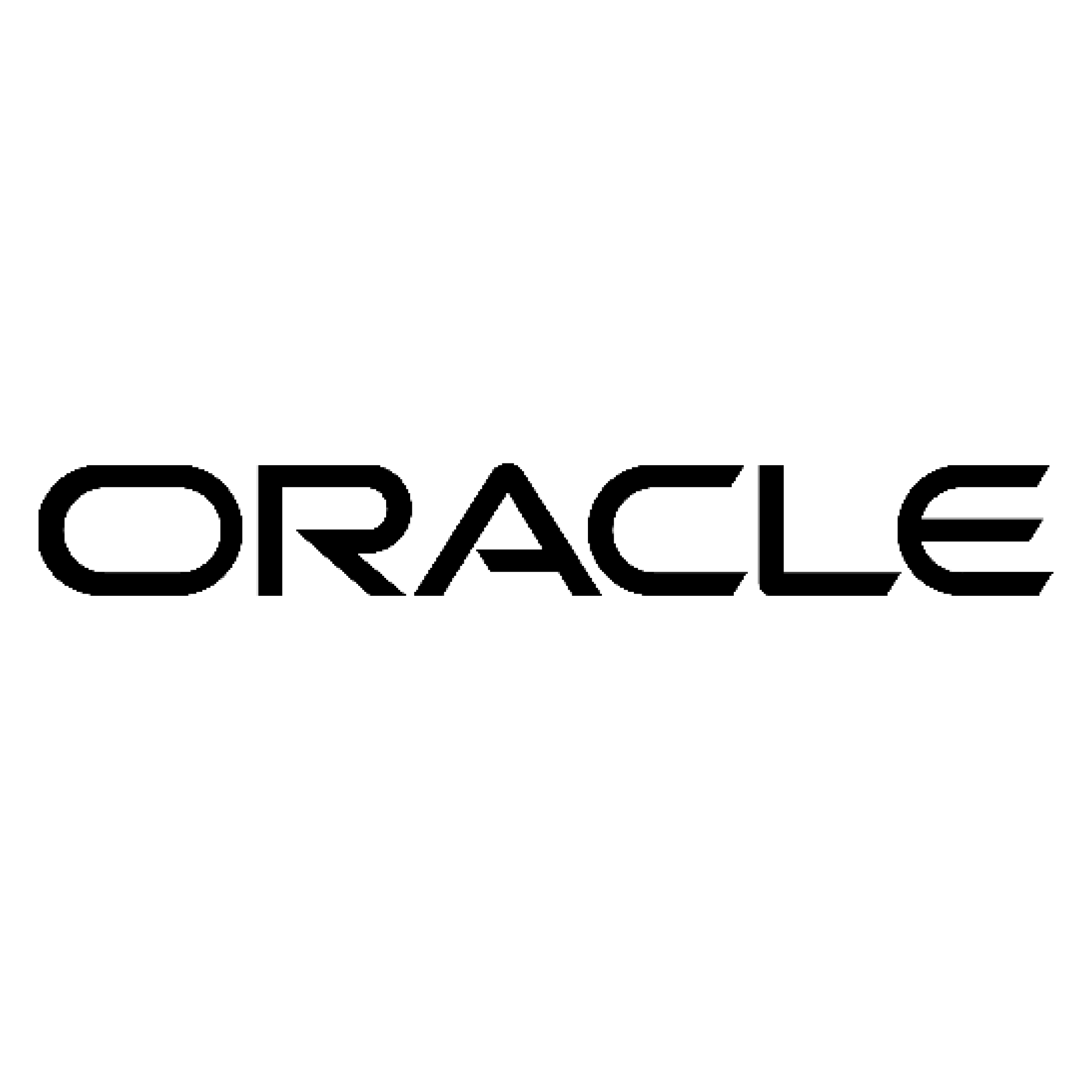 Logotipo da Oracle: a palavra ‘ORACLE’ em letras maiúsculas estilizadas, com traços angulares e contornos arredondados, na cor preta.