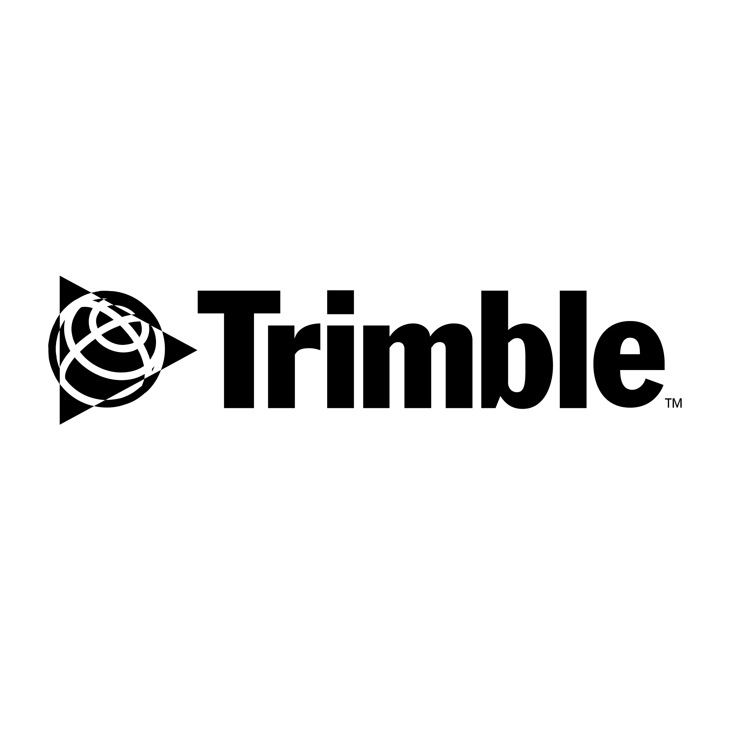 Logotipo da Trimble: à esquerda, um globo estilizado composto por linhas e círculos entrelaçados que sugerem rede e conectividade, seguido da palavra ‘Trimble’ em fonte sans‑serif em negrito, na cor preta.