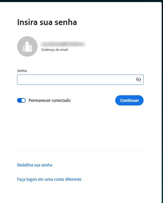 Painel Adobe tela de login