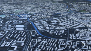 Vista superior da cidade grande em 3D
