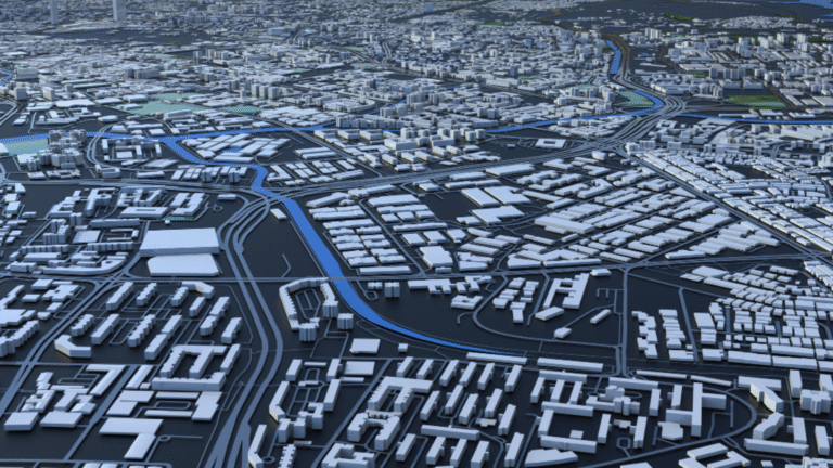 Vista superior da cidade grande em 3D