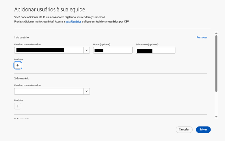 Tela de Gerenciamento de usuário (adicionar usuário)