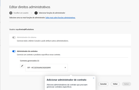 Tela de gerenciamento de administradores (adicionar administrador)