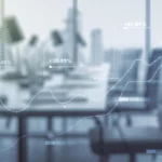 Exposição de ilustração de dados estatísticos em um conceito moderno de computação e análise de fundo de escritório mobiliado