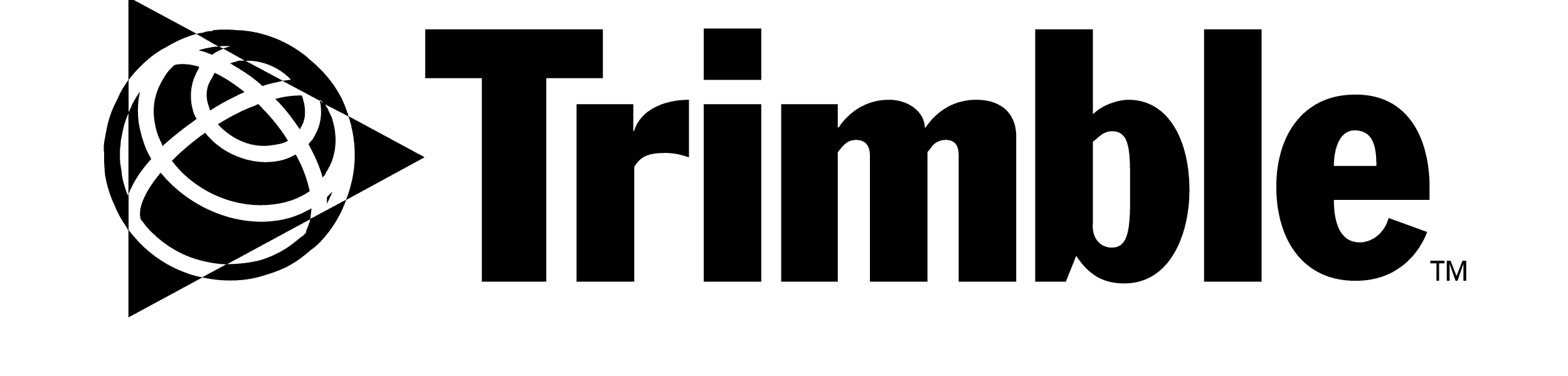 Logotipo da Trimble: à esquerda, um globo estilizado composto por linhas e círculos entrelaçados que sugerem rede e conectividade, seguido da palavra ‘Trimble’ em fonte sans‑serif em negrito, na cor preta.